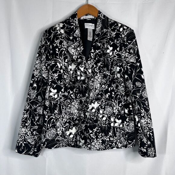 Villager by Liz Claiborne Black Floral Maximal Cotton Blazer Jacket Size 12 - Picture 10 of 10